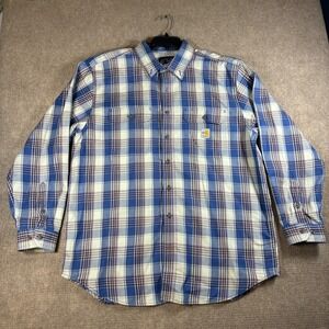 Carhartt FR Shirt Mens XL Loose Fit Blue Plaid Flame Resistant Work Button Down